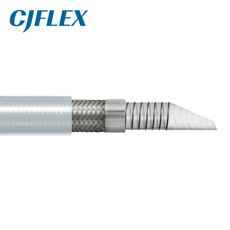 CJFLEX TSWSSI 透明硅胶包覆螺旋钢丝增强平滑特氟龙管